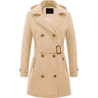 Ladies Padded Winter Trench Coat with Hood - Nina-Khaki-S-State of Style