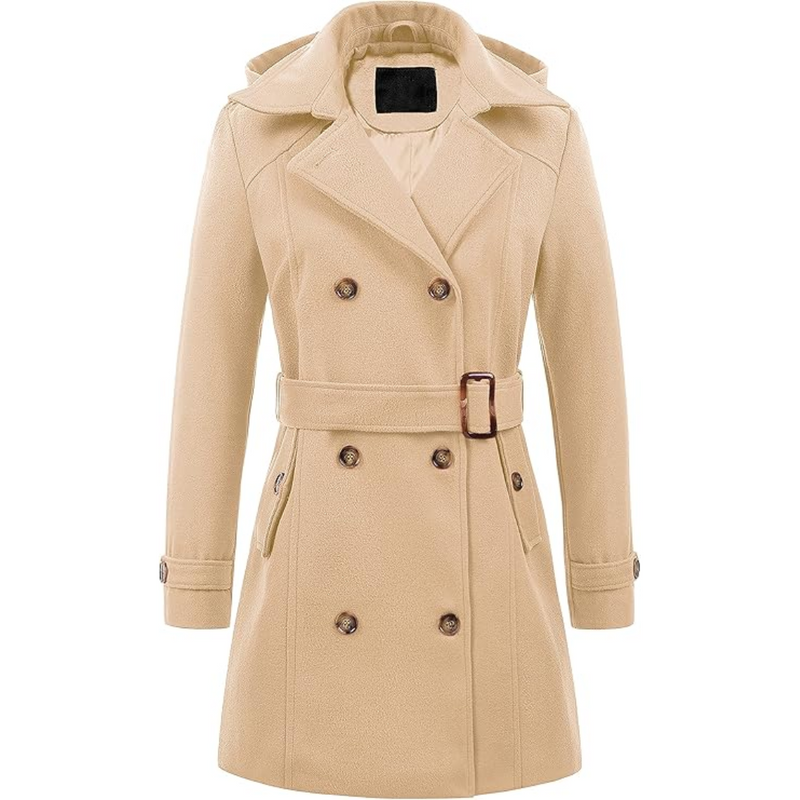 Ladies Padded Winter Trench Coat with Hood - Nina-Khaki-S-State of Style