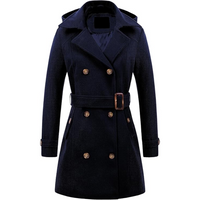 Ladies Padded Winter Trench Coat with Hood - Nina-Marine blue-S-State of Style