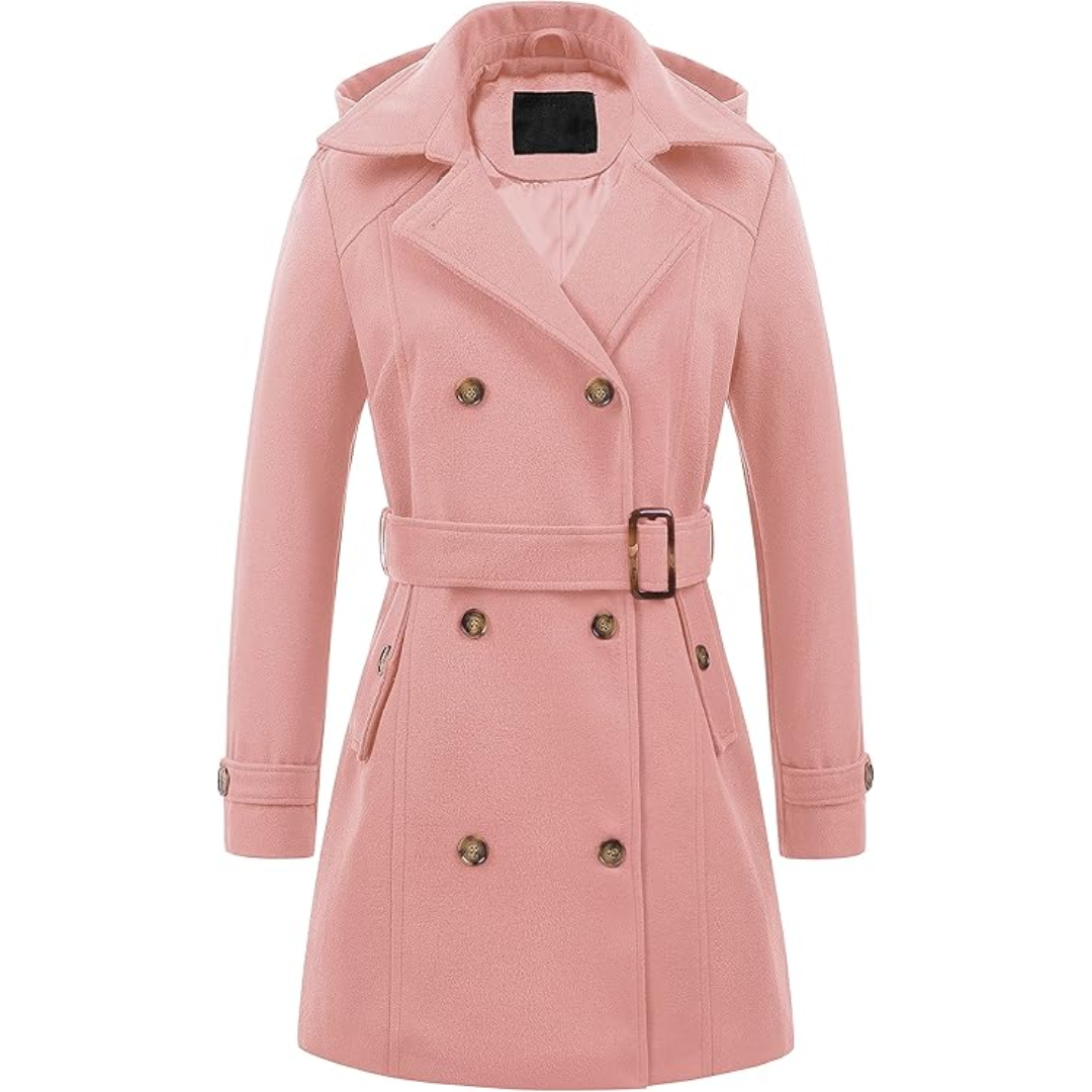 Ladies Padded Winter Trench Coat with Hood - Nina-Pink-S-State of Style
