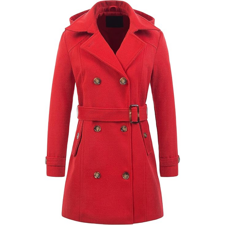 Ladies Padded Winter Trench Coat with Hood - Nina-Red-S-State of Style
