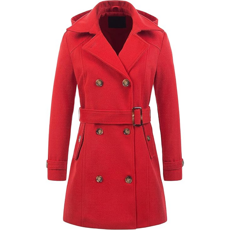 Ladies Padded Winter Trench Coat with Hood - Nina-Red-S-State of Style