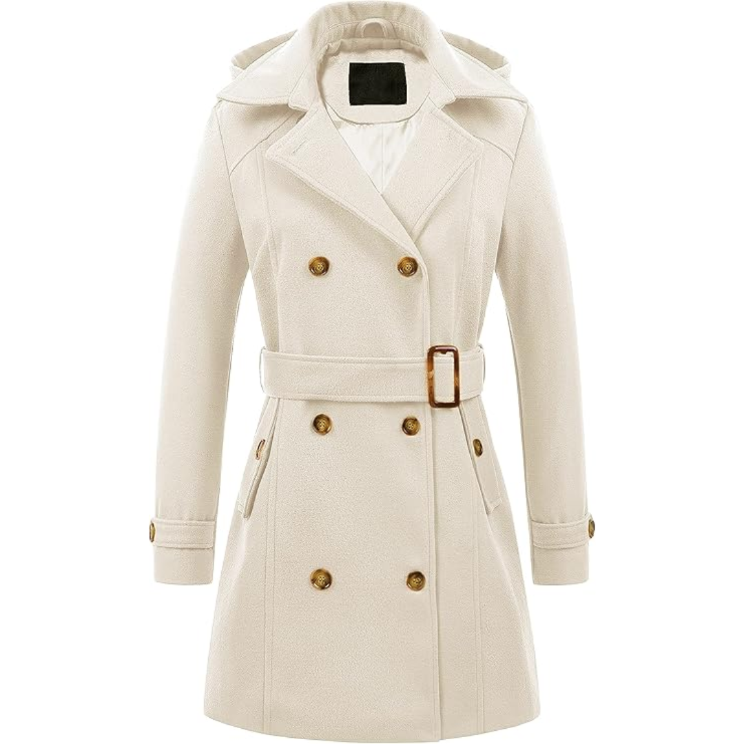 Ladies Padded Winter Trench Coat with Hood - Nina-White-S-State of Style