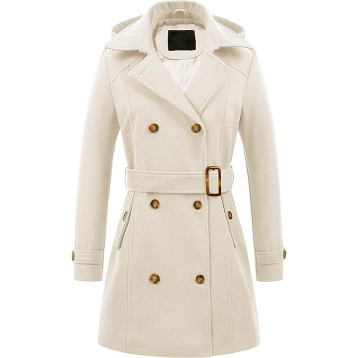 Ladies Padded Winter Trench Coat with Hood - Nina-White-S-State of Style