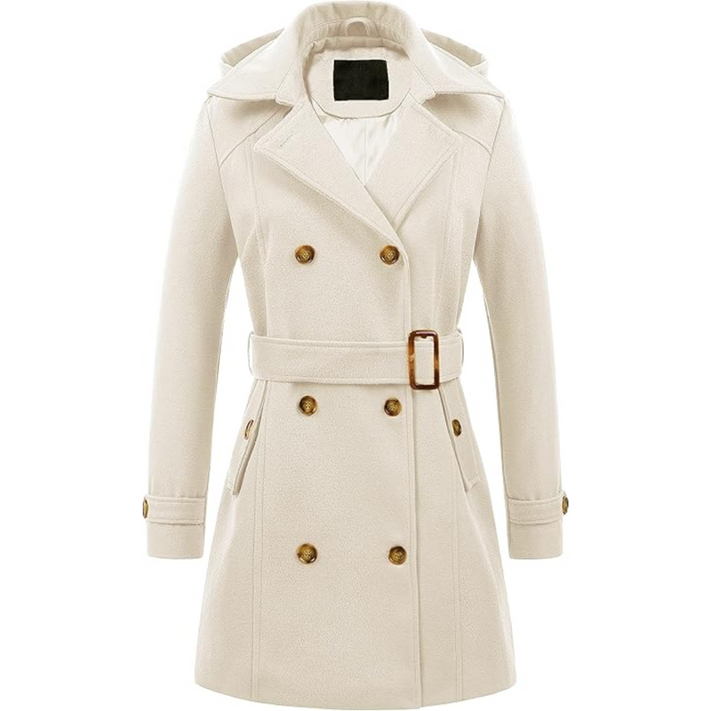 Ladies Padded Winter Trench Coat with Hood - Nina-White-S-State of Style