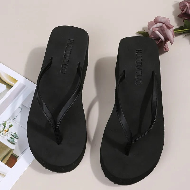 Ladies' Platform Slippers with Clip Toe Design – Riviera-Black-3-State of Style