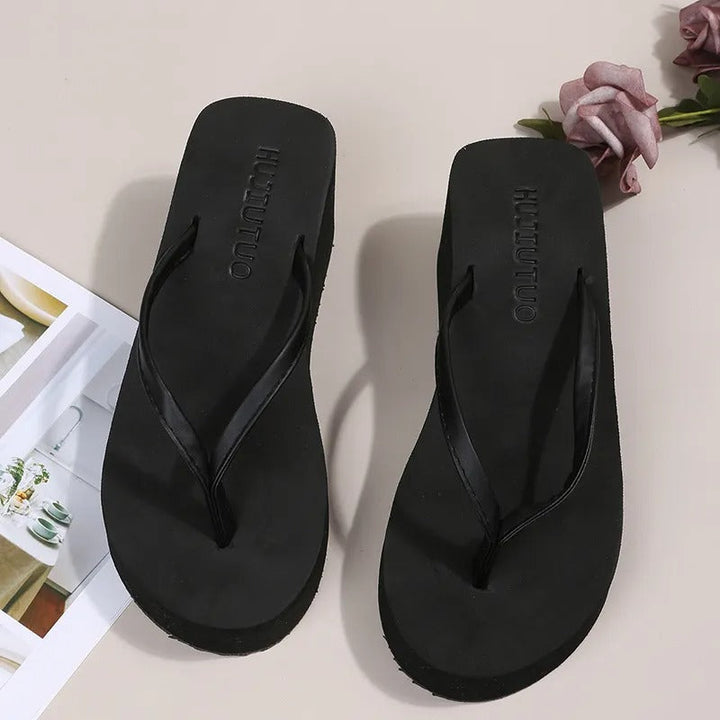 Ladies' Platform Slippers with Clip Toe Design – Riviera-Black-3-State of Style