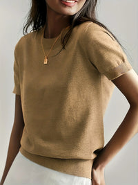 Ladies Short Sleeve Spring Sweater – Mila-Beige-XS-State of Style