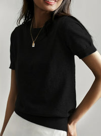Ladies Short Sleeve Spring Sweater – Mila-Black-XS-State of Style