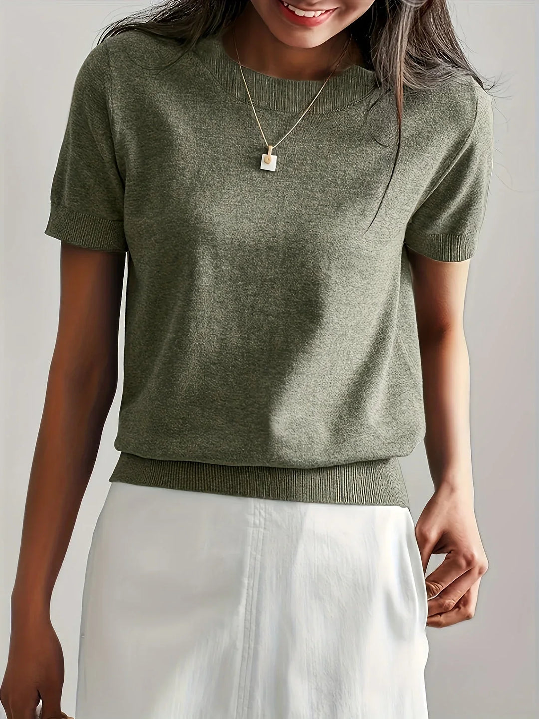 Ladies Short Sleeve Spring Sweater – Mila-Gray-XS-State of Style
