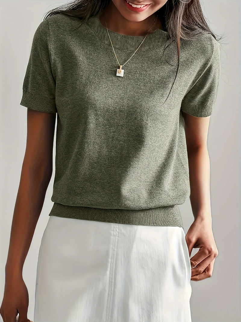 Ladies Short Sleeve Spring Sweater – Mila-Gray-XS-State of Style