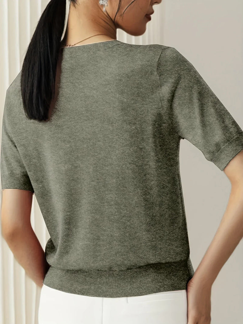 Ladies Short Sleeve Spring Sweater – Mila-Gray-XS-State of Style