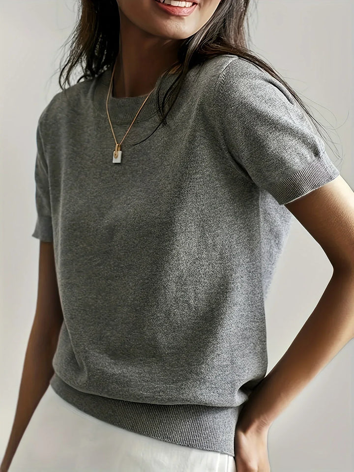 Ladies Short Sleeve Spring Sweater – Mila-Gray-XS-State of Style
