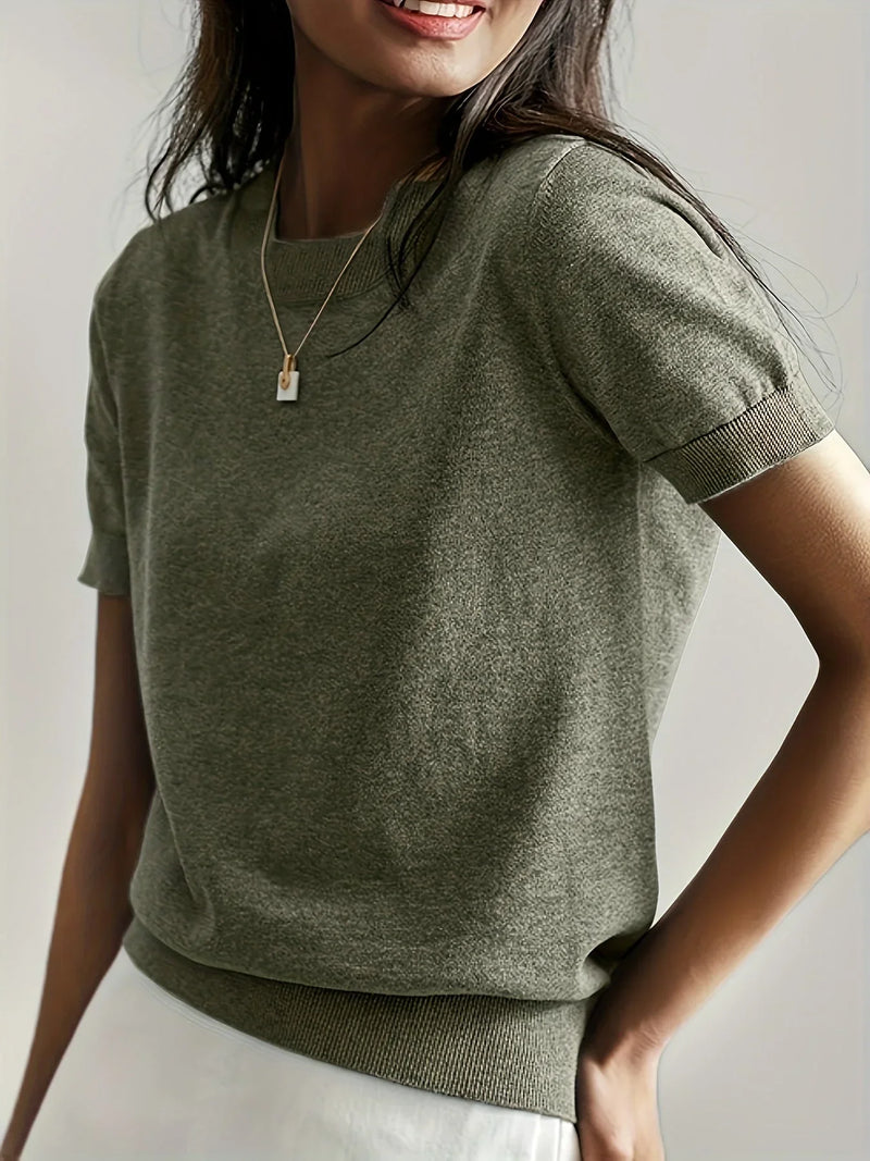 Ladies Short Sleeve Spring Sweater – Mila-Green-XS-State of Style