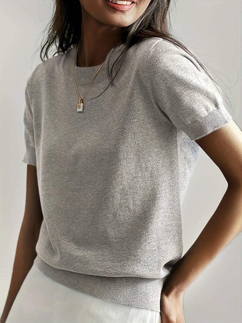 Ladies Short Sleeve Spring Sweater – Mila-Light grey-XS-State of Style