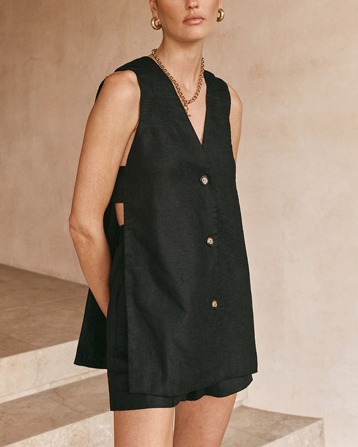 Ladies Somerset with Sleeveless Gilet and High Waisted Shorts - Sylvie-Black-S-State of Style