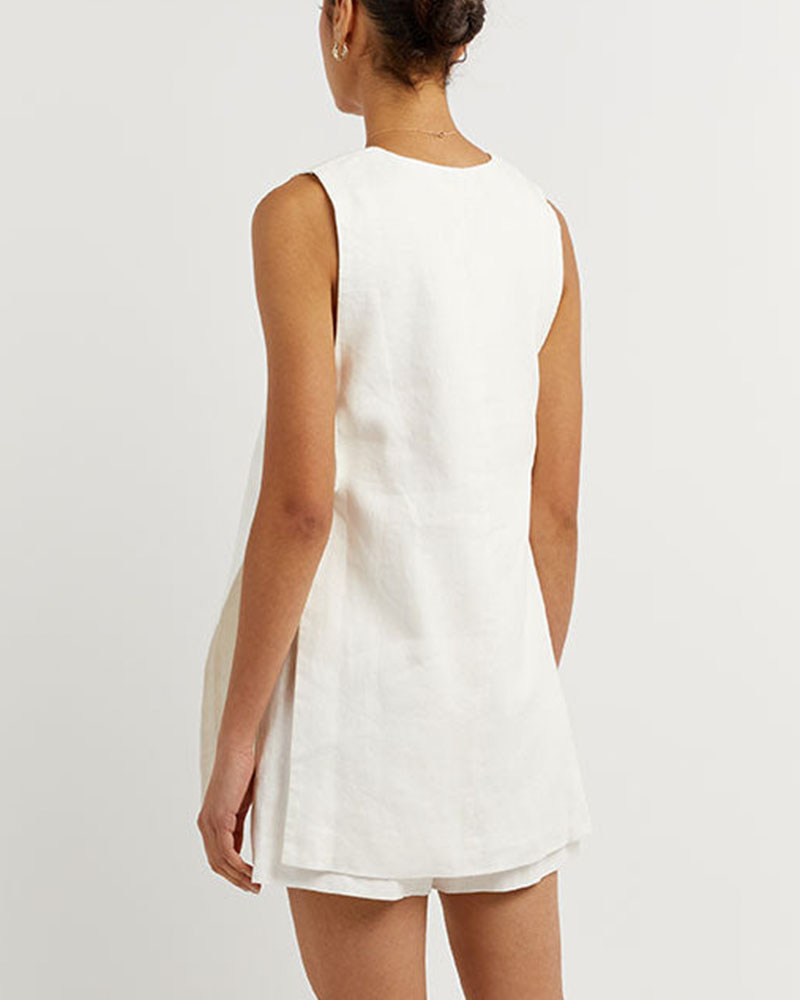 Ladies Somerset with Sleeveless Gilet and High Waisted Shorts - Sylvie-White-S-State of Style