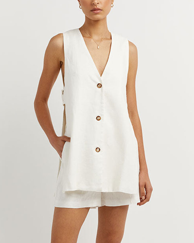Ladies Somerset with Sleeveless Gilet and High Waisted Shorts - Sylvie-White-S-State of Style