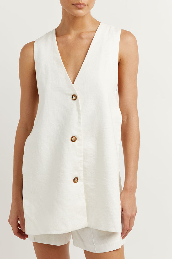 Ladies Somerset with Sleeveless Gilet and High Waisted Shorts - Sylvie-White-S-State of Style