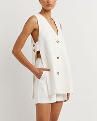 Ladies Somerset with Sleeveless Gilet and High Waisted Shorts - Sylvie-White-S-State of Style