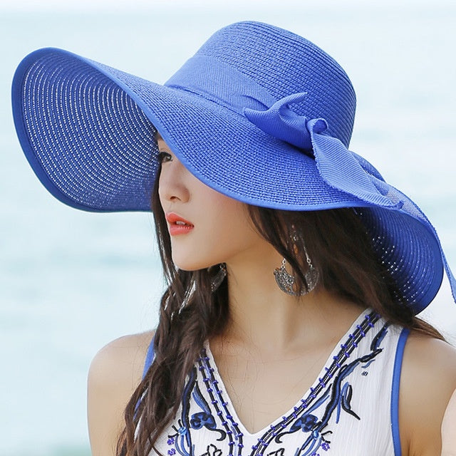 Ladies' straw hat with sun protection – Candy-Royal blue-State of Style