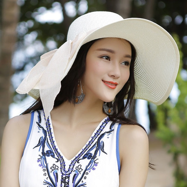 Ladies' straw hat with sun protection – Candy-White-State of Style