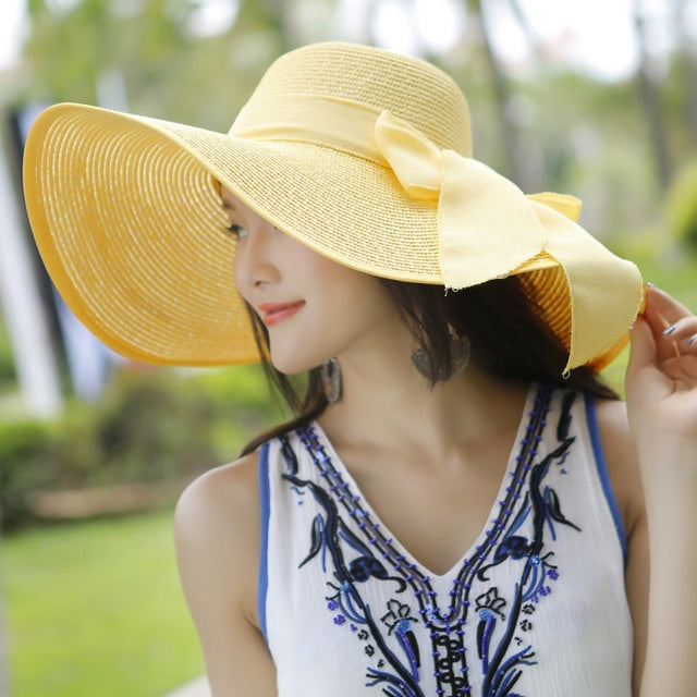 Ladies' straw hat with sun protection – Candy-Yellow-State of Style