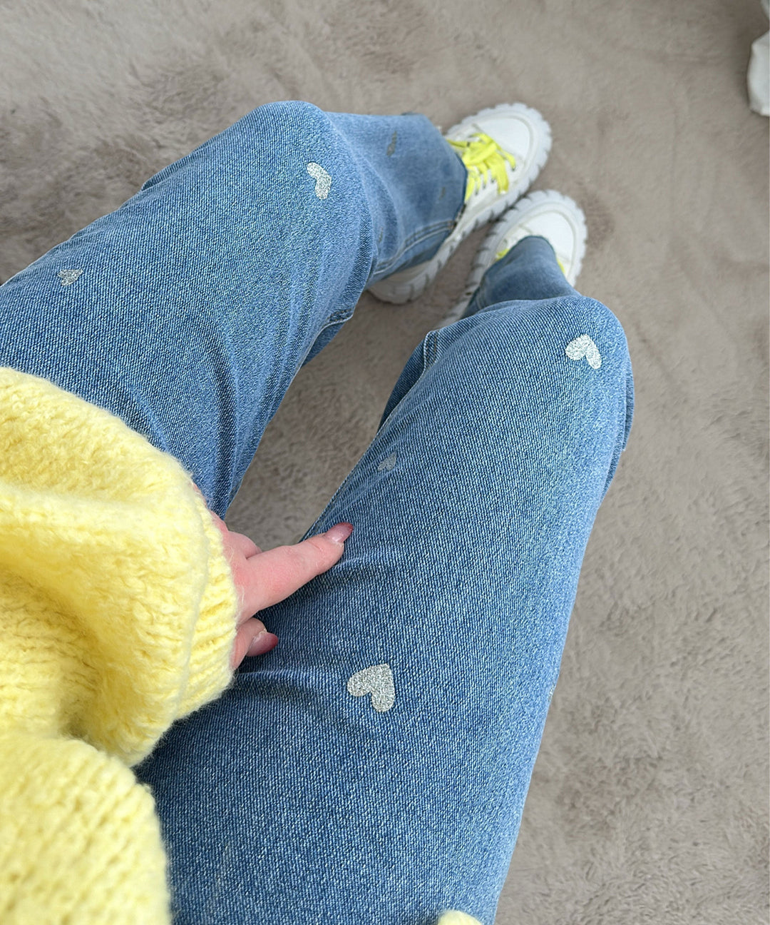 Ladies Stretch Jeans with Wide Legs and Heart Print - Amelie-XS-State of Style