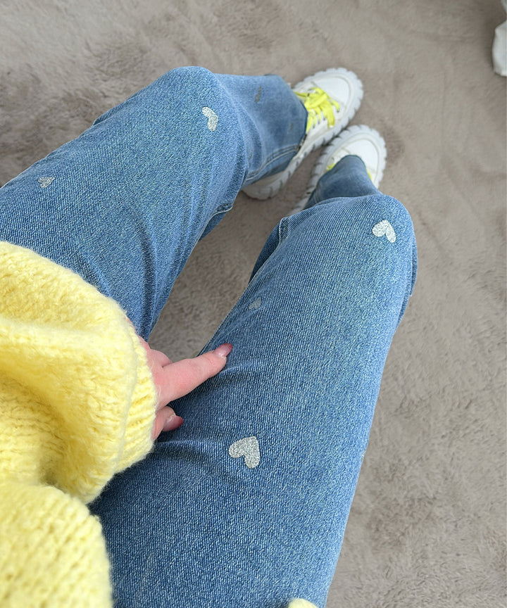 Ladies Stretch Jeans with Wide Legs and Heart Print - Amelie-XS-State of Style