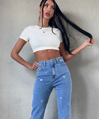 Ladies Stretch Jeans with Wide Legs and Heart Print - Amelie-XS-State of Style