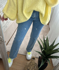 Ladies Stretch Jeans with Wide Legs and Heart Print - Amelie-XS-State of Style