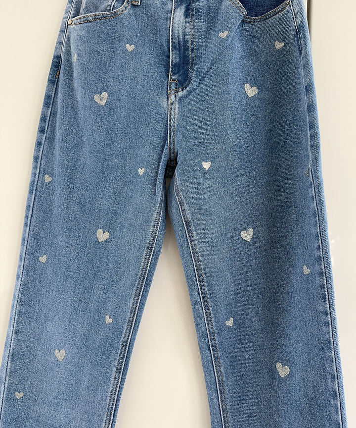 Ladies Stretch Jeans with Wide Legs and Heart Print - Amelie-XS-State of Style