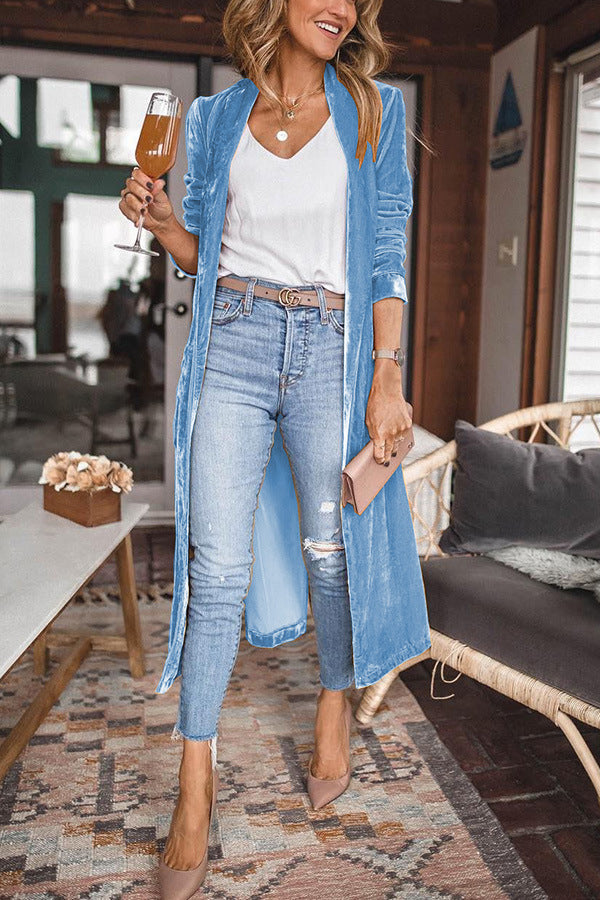 Ladies Stylish Suede Kimono Jacket - Isabella-Blue-S-State of Style