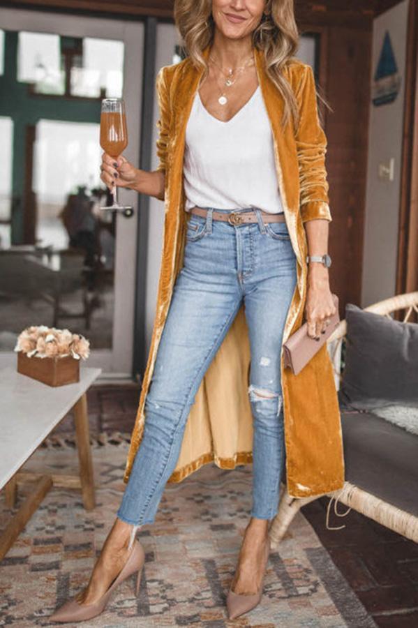 Ladies Stylish Suede Kimono Jacket - Isabella-Yellow-S-State of Style