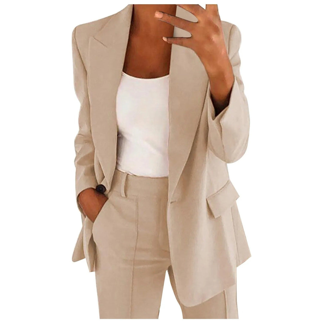 Ladies' Suit Set with Blazer and Trousers in Plain Colour - MiraSet-Beige-S-State of Style