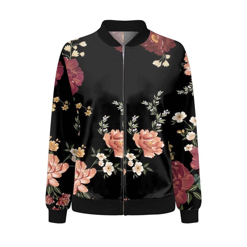Ladies Summer Jacket with Fine Floral Print - Fiora-Black/Brown-S-State of Style