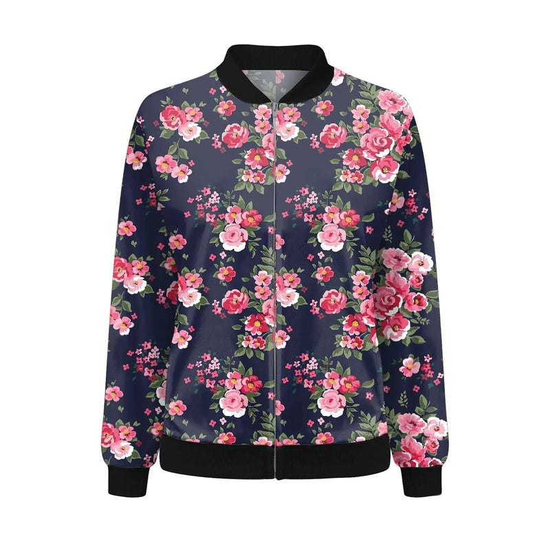 Ladies Summer Jacket with Fine Floral Print - Fiora-Black/Pink-S-State of Style