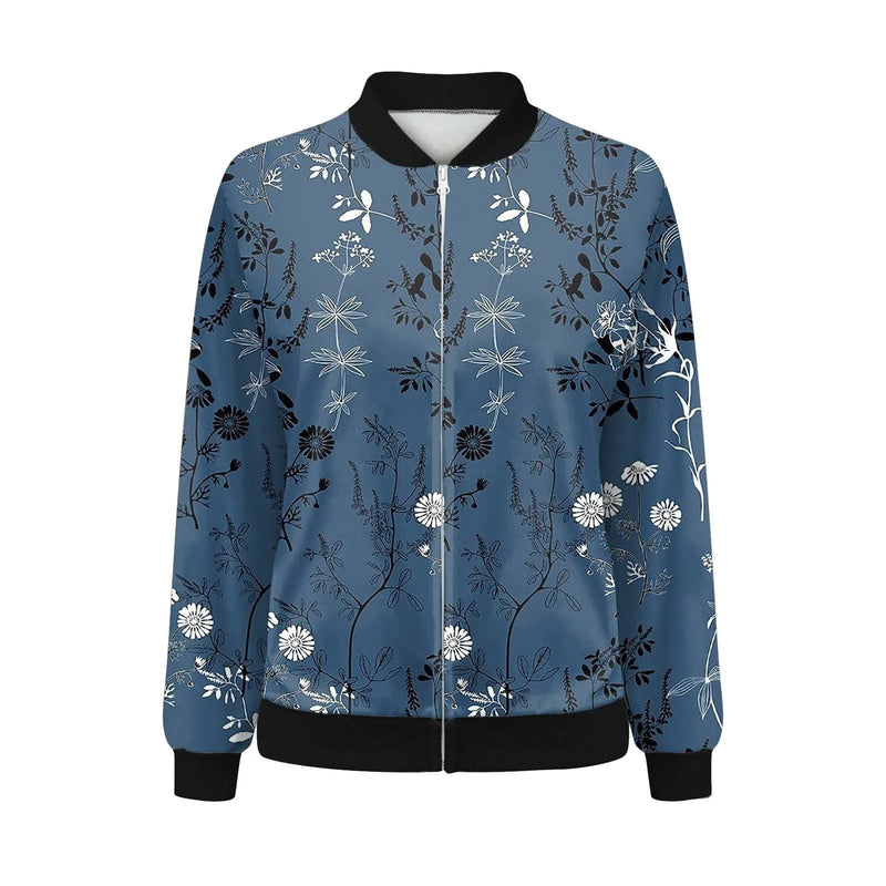 Ladies Summer Jacket with Fine Floral Print - Fiora-Blue-S-State of Style