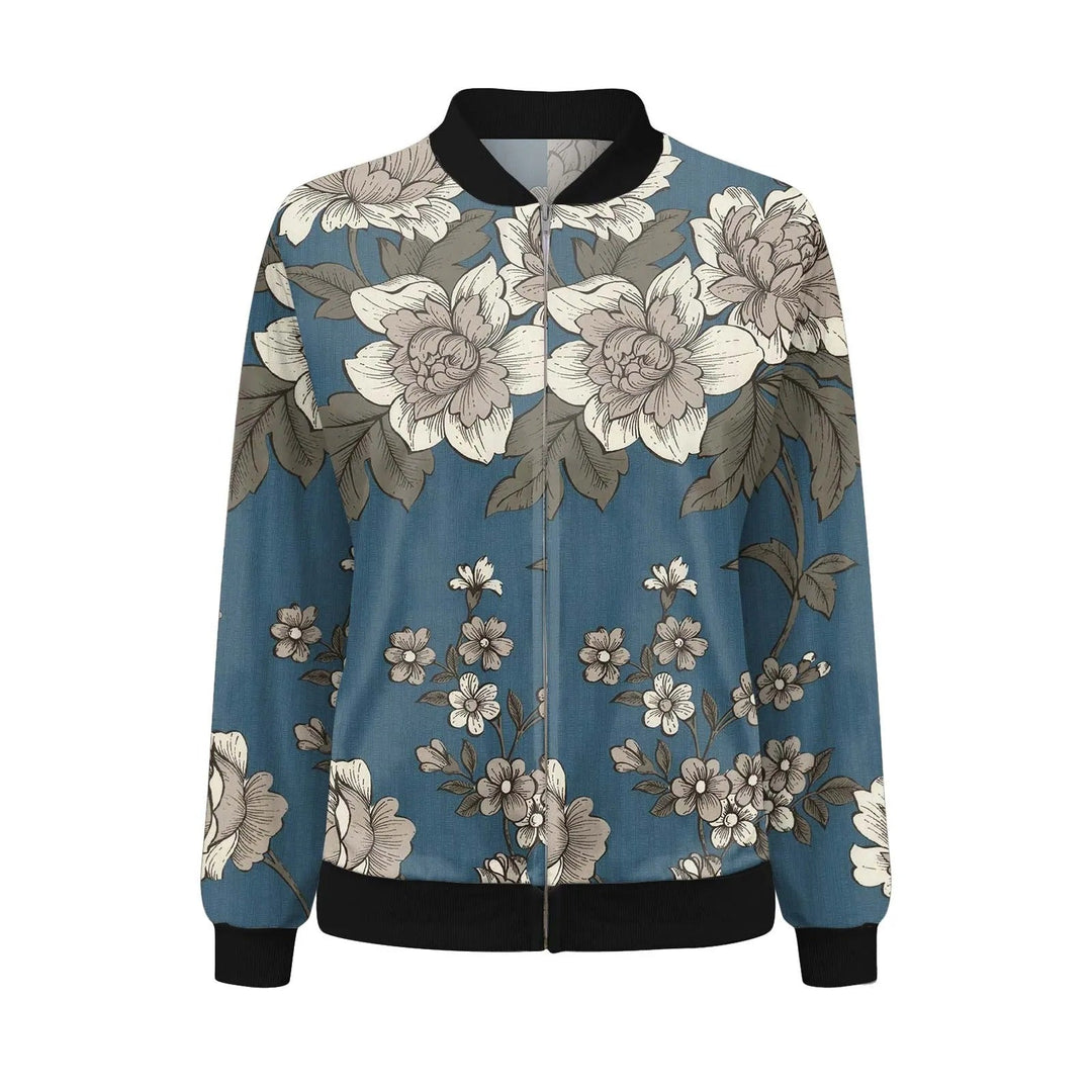 Ladies Summer Jacket with Fine Floral Print - Fiora-Blue/White-S-State of Style