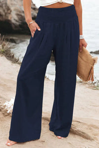 Ladies' Summer Linen Trousers with Airy Cut and Relaxed Fit – Alvera-Blue-S-State of Style