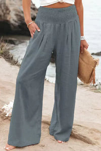Ladies' Summer Linen Trousers with Airy Cut and Relaxed Fit – Alvera-Gray-S-State of Style