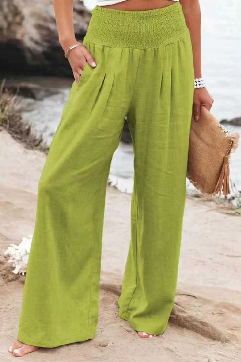Ladies' Summer Linen Trousers with Airy Cut and Relaxed Fit – Alvera-Green-S-State of Style
