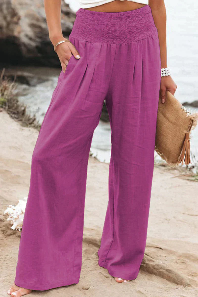 Ladies' Summer Linen Trousers with Airy Cut and Relaxed Fit – Alvera-Pink-S-State of Style