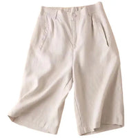 Ladies' summer shorts made of linen-cotton blend in knee length – Elvira-Apricot-S-State of Style