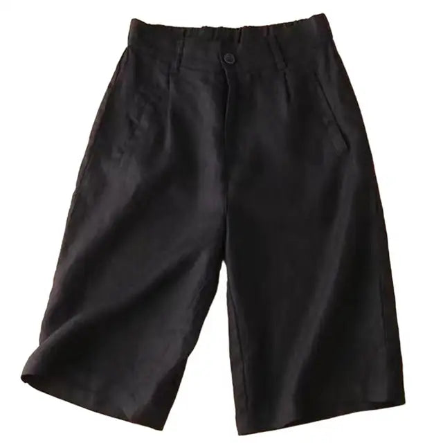 Ladies' summer shorts made of linen-cotton blend in knee length – Elvira-Black-S-State of Style