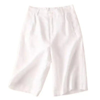 Ladies' summer shorts made of linen-cotton blend in knee length – Elvira-White-S-State of Style