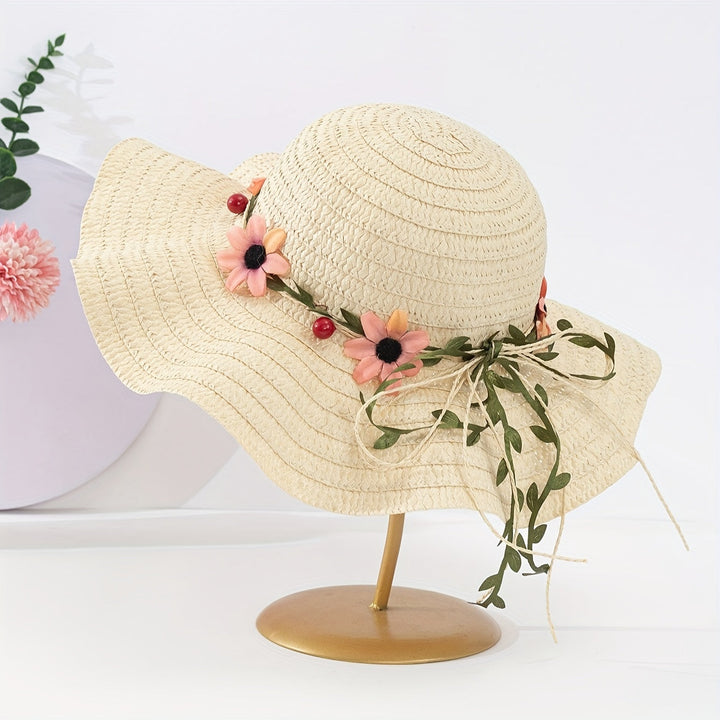 Ladies' Summer Straw Hat with Flower and Fruit Details – Solène-Beige-State of Style