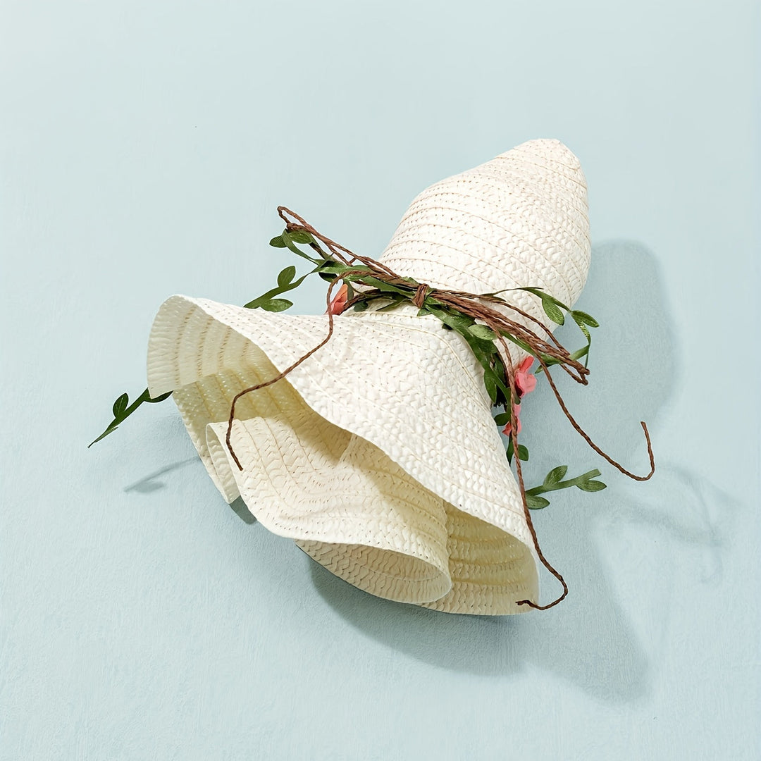 Ladies' Summer Straw Hat with Flower and Fruit Details – Solène-Cream-State of Style