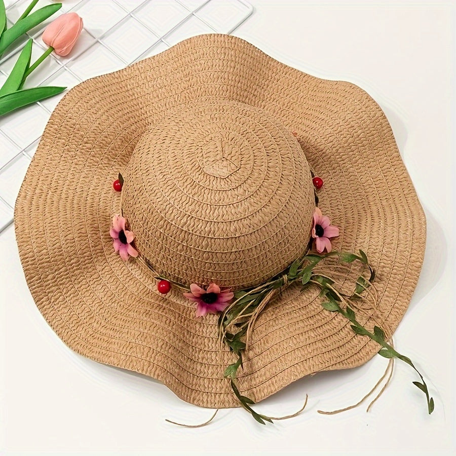 Ladies' Summer Straw Hat with Flower and Fruit Details – Solène-Cream-State of Style