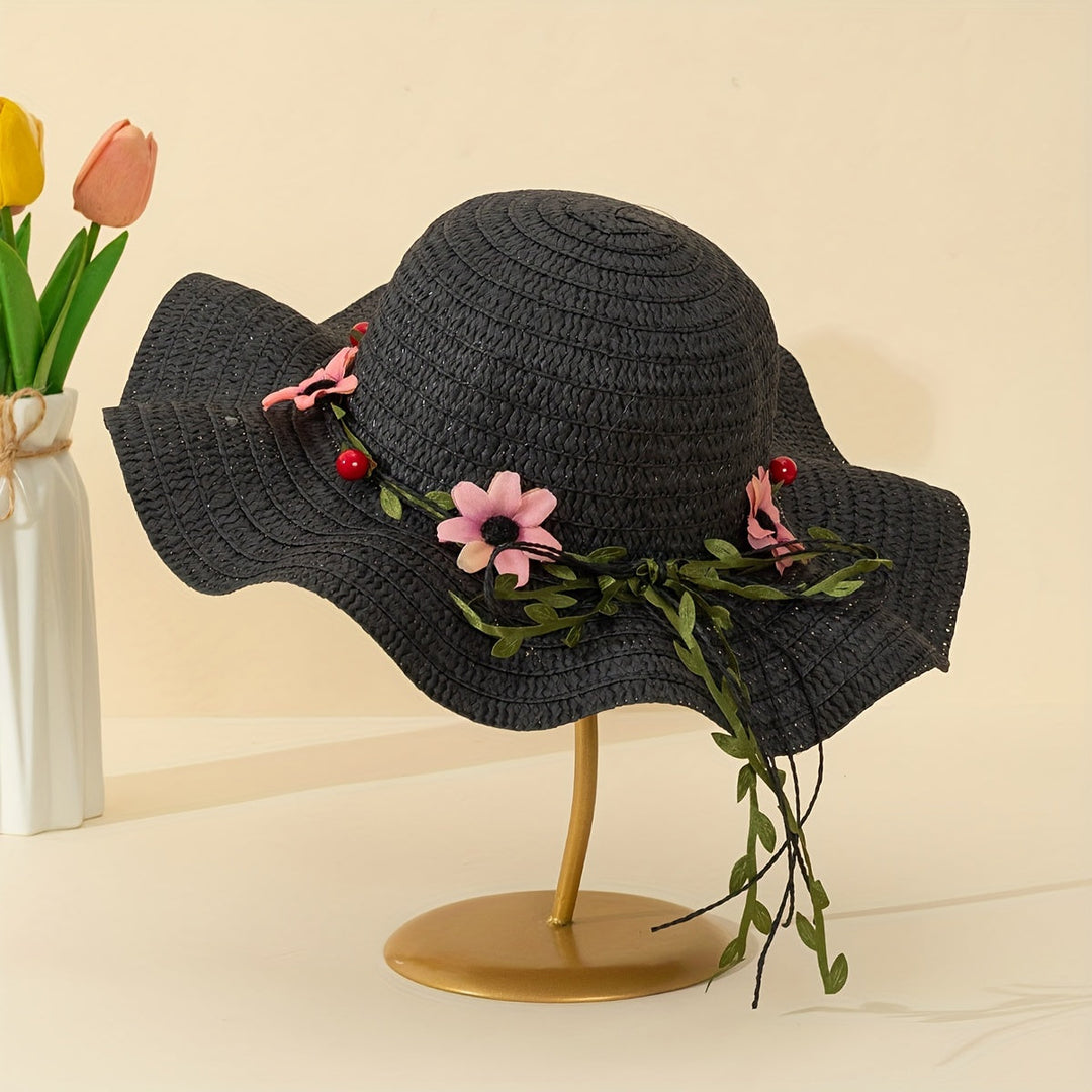 Ladies' Summer Straw Hat with Flower and Fruit Details – Solène-Cream-State of Style